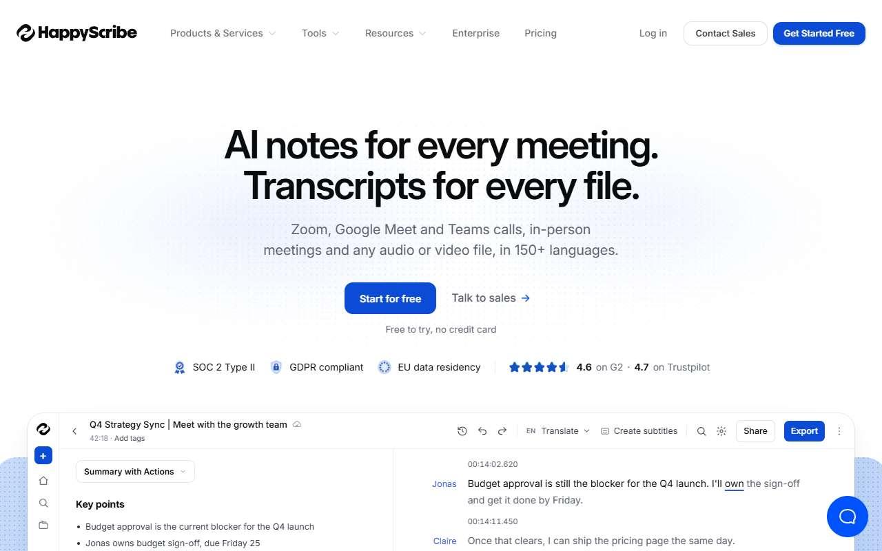 Happy Scribe website