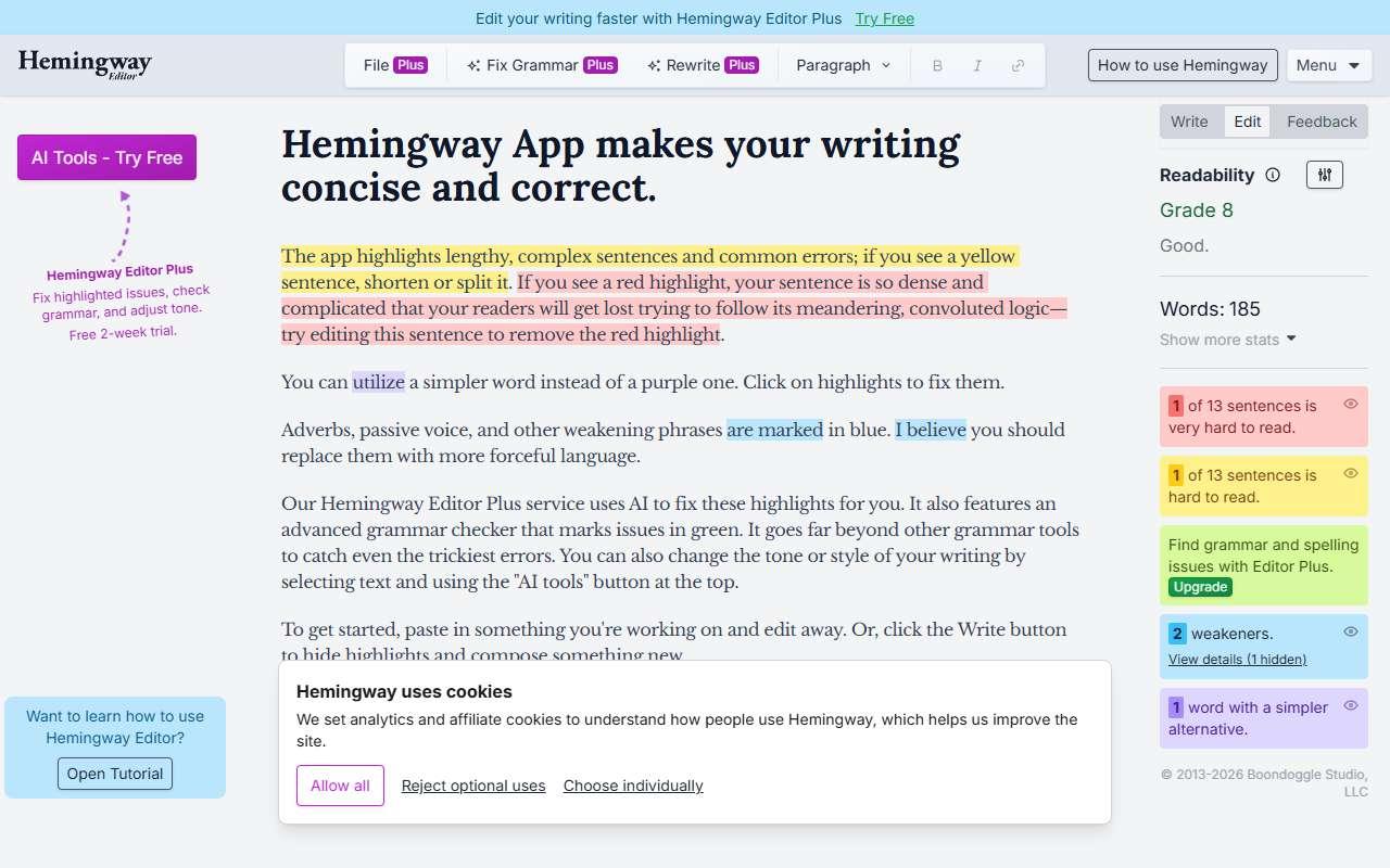 Hemingway Editor Plus website