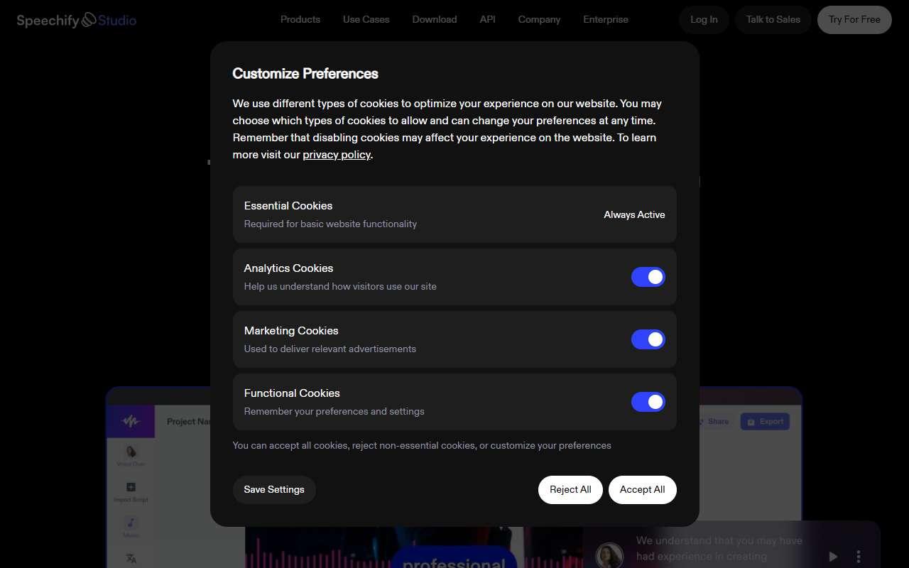 Speechify Studio website